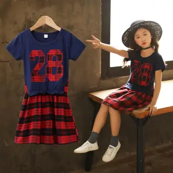 

2019 Korean style girls patchwork dress fashion cotton summer girls dresses 4-9t A761