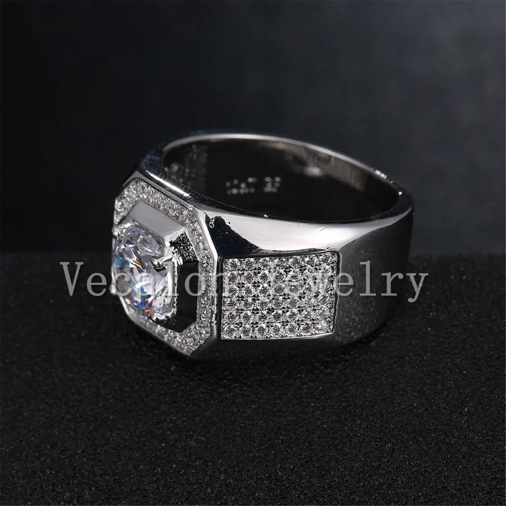 Vecalon, мужское обручальное кольцо, пасьянс, 3ct, AAA, Cz, AAAAA, циркон, камень, 10KT, белое золото, заполненное, обручальное кольцо для мужчин, Sz 7-13