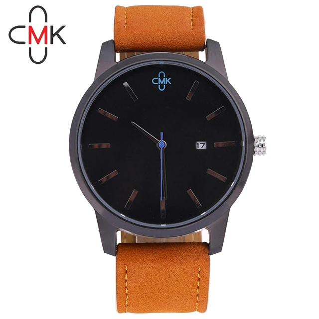 Горячая CMK Военная кожа Бизнес Кварцевые часы для мужчин лучший бренд класса люкс Спорт повседневное календарь наручные часы Relogio Masculino часы - Цвет: Brown Blue