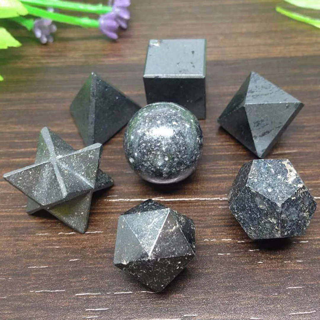 7pcs Hematite Platonic Solids Sacred Meditation Crystal Geometric Set  Jewelry Making