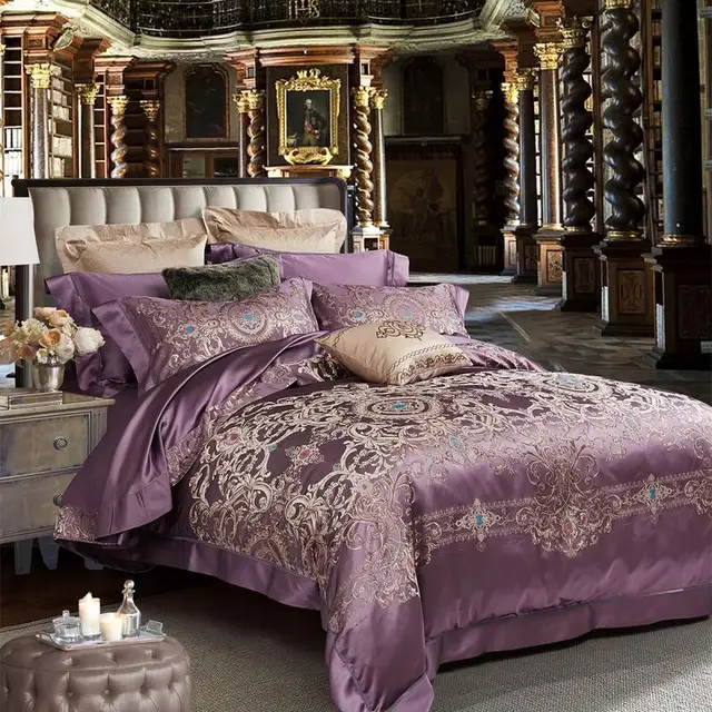 new luxury mulberry silk comforter set king size 80s purple flower