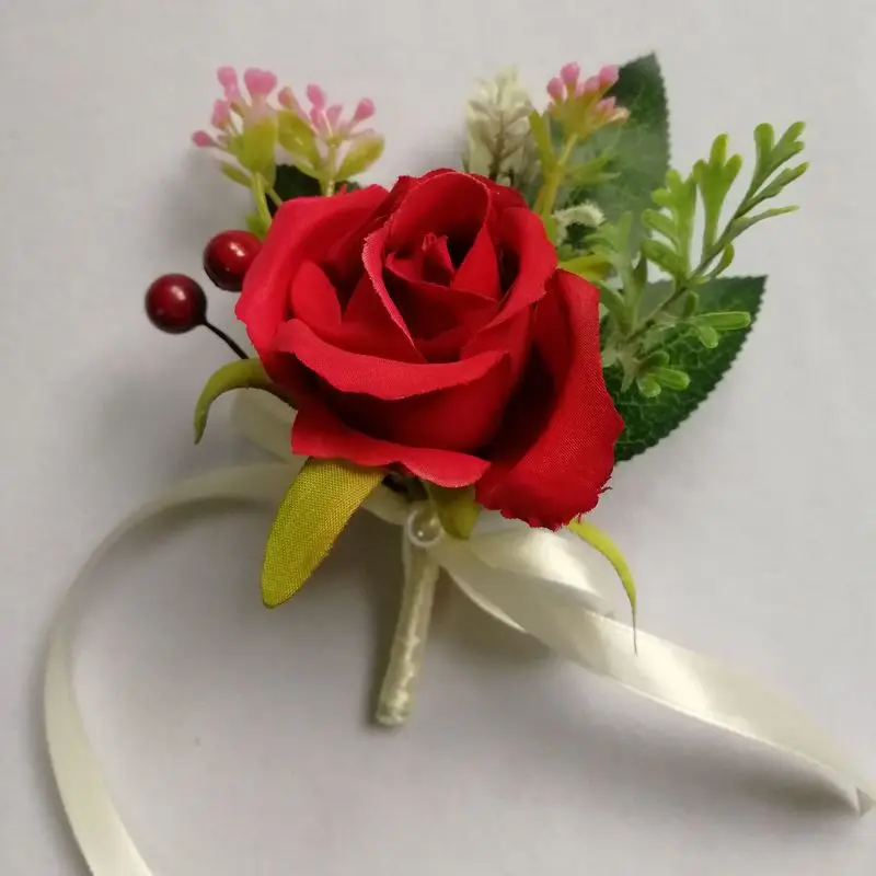 

Handmade Red Rose Boutonnieres Simulated Rose corsage Bride and bridegroom wedding flower Groom Flower Ceremony Flower