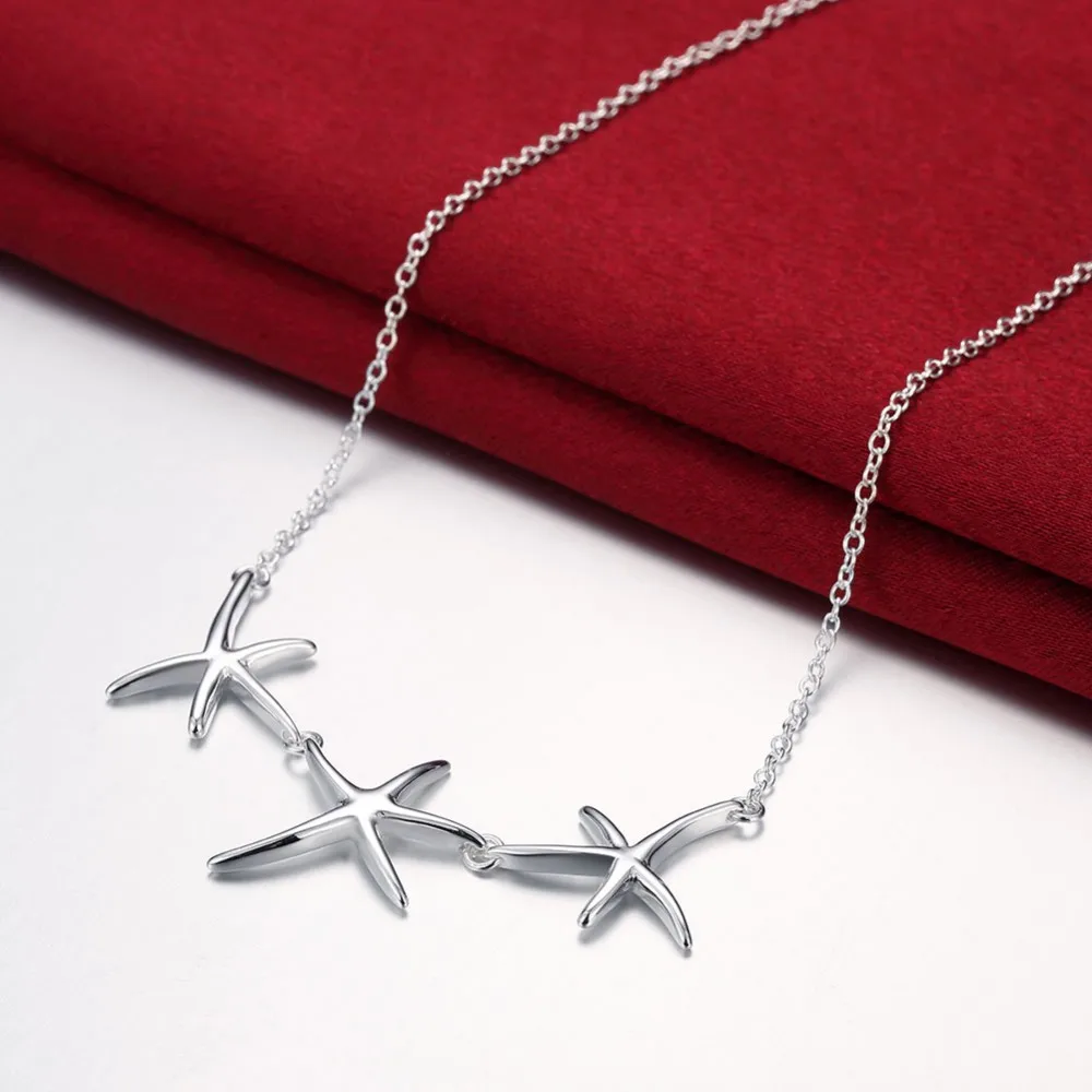 Moda 925 Plata pura chapado Starfish colgante Colar de Prata para las mujeres joyería complementos de mujer