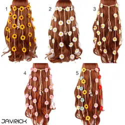 Для женщин девушки фестиваль богемный искусственный подсолнух повязка Плетеный Регулируемый красочные маргаритки Корона венок для волос