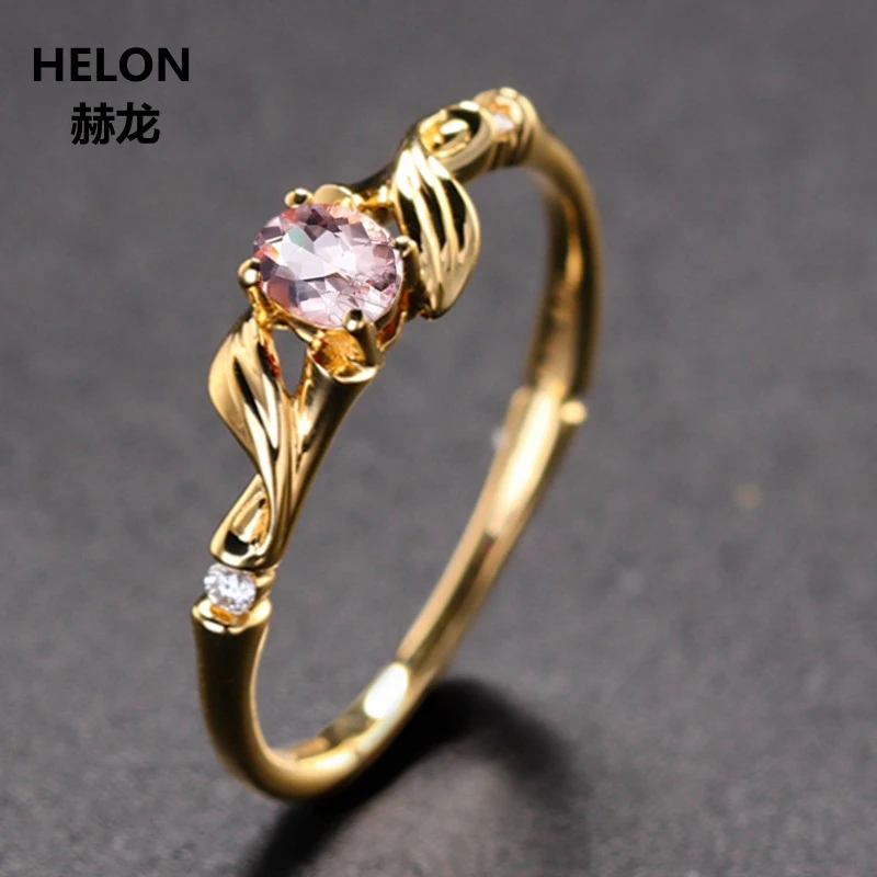 

Solid 10k Yellow Gold Natural Diamonds Oval Cut Natural Morganite Engagement Ring Anniversary Wedding Ring for Women Party