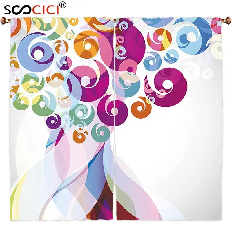

Window Curtains Treatments 2 Panels,Modern Art Digital Whirlwind Textured Vortex Concentric Spirals Fantastic Artwork