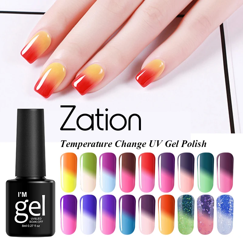 

Zation Lucky Nail Gel Lacquer Semi Permanent Temperature Change Color UV Gel Nail Polish Hybrid Colorful Acrylic Gel Varnish