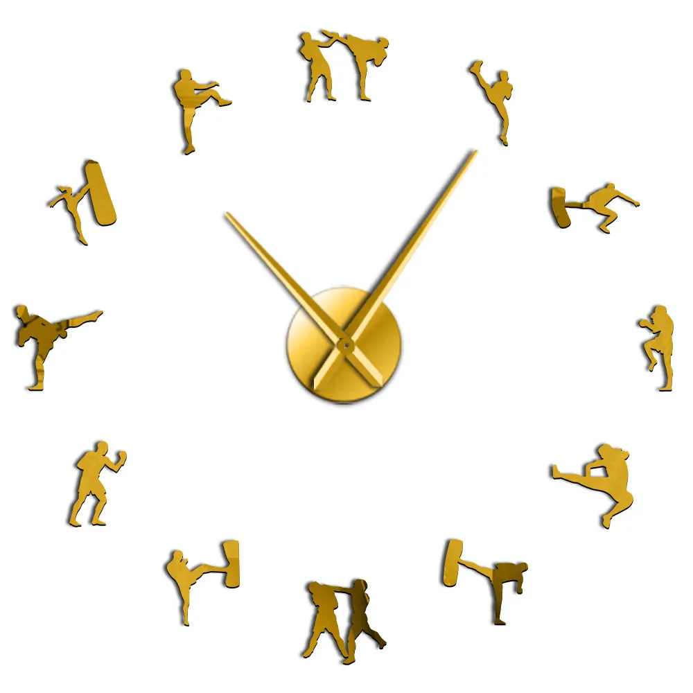 Корейские боевые искусства фигурки тхэквондо DIY гигантские настенные часы кикбоксинг каратэ парней настенные наклейки декоративные большие настенные часы - Цвет: Gold