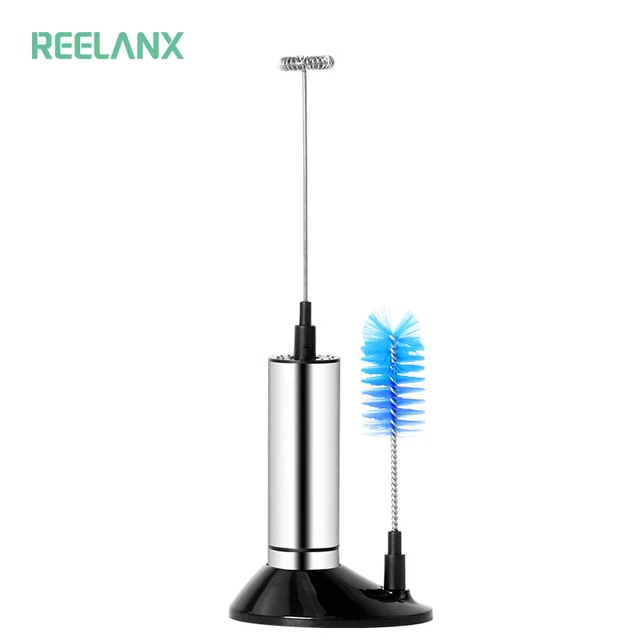 Best Price REELANX Electric Milk Frother V2 with Washing Brush Hand Milk Foamer Kitchen Mixer for Cappuccino Coffee Latte with Stand 