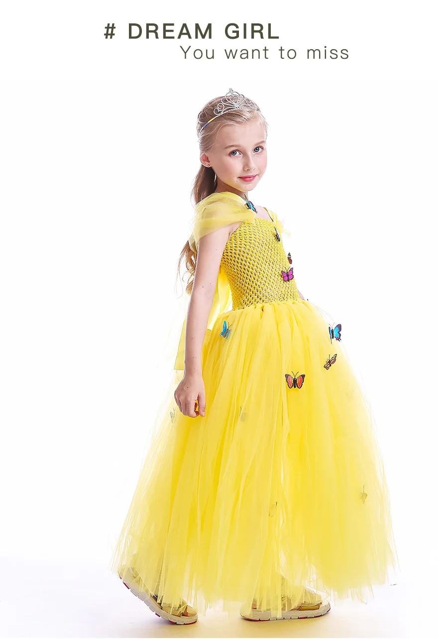 Princess Belle Girls Tutu Dress Beauty and The Beast Yellow Belle Cosplay Ball Gown Kids Party Carnival Halloween Costumes (6)