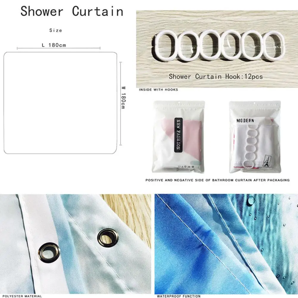 4pcs / set Elk series Printed Pattern Shower Curtain Pedestal Carpet Lid Toilet Cover Mat Bath Mat Set Bathroom Curtains with 12 hooks