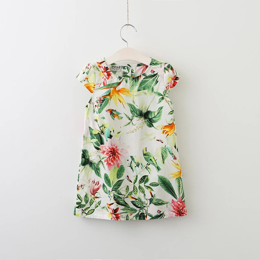 Baby Summer Dresses Flower Short Sleeve Children Girls Princess O-Neck Floral Clothes Lolita Animal Birds Clothing 5pcsLOT