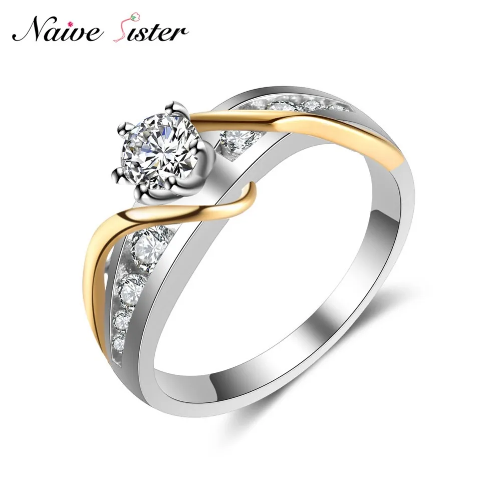 Gold Plated Clear Cubic Zirconia Band Wedding Anniversary Ring Fashion Jewelry for Women