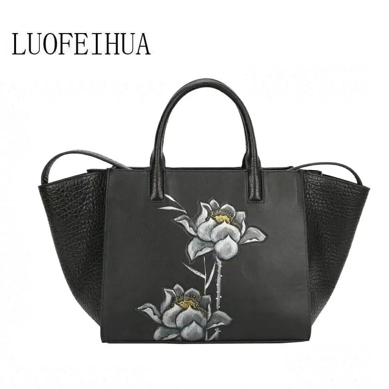 

LUOFEIHUA Genuine Leather women bags for women 2019 new original ethnic style first layer leather embossed handbag handbag