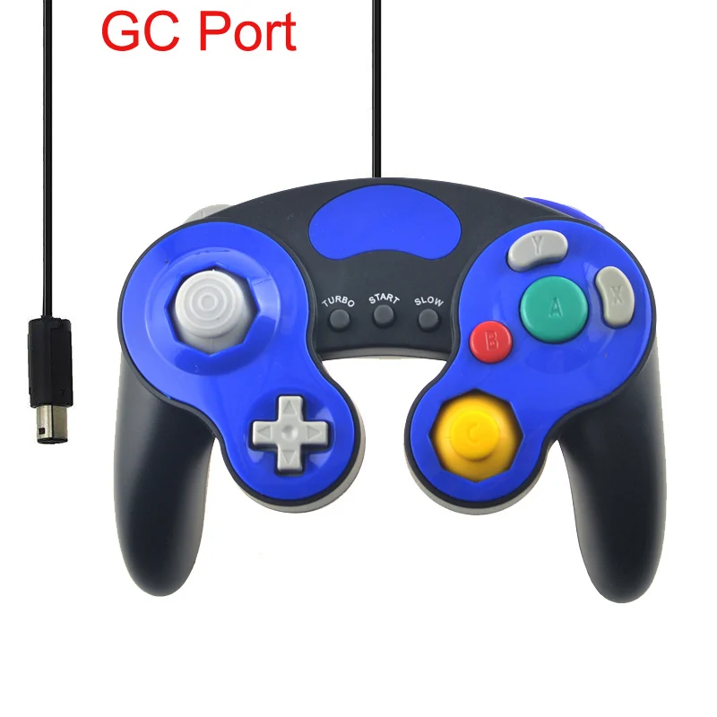 USB проводной контроллер Вибрационный амортизатор джойстик для kingd Gamecube для NGC для GC для ПК Компьютерные аксессуары - Цвет: GC Blue Black
