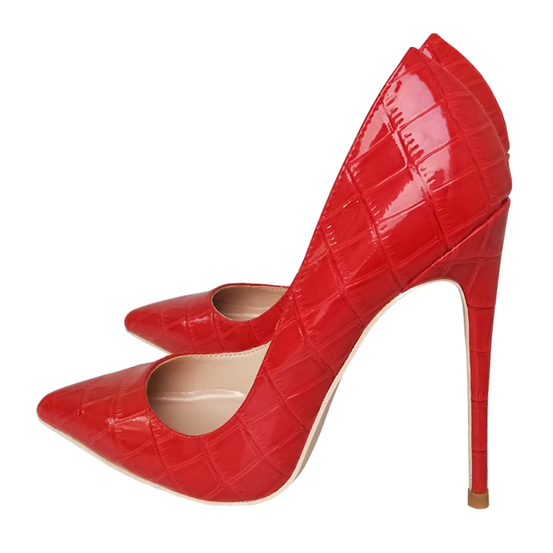 

Sexy High Heel Shoes 12cm Red Snake Print Patent Leather Pointed Wedding Shoes Bride Shallow Mouth High Heels Ladies