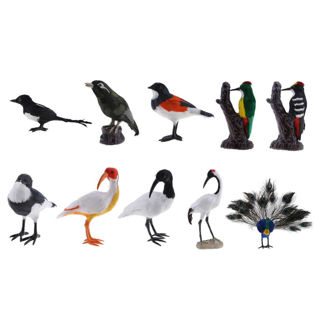 Black Magpie, Woodpecker, Shrike, Throstle, Peacock Bird Statue Realistic Figurine Ornament Garden Sculpture