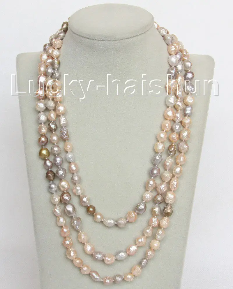 

natural bleb Baroque 64" 10mm Multicolor Reborn keshi pearls necklace
