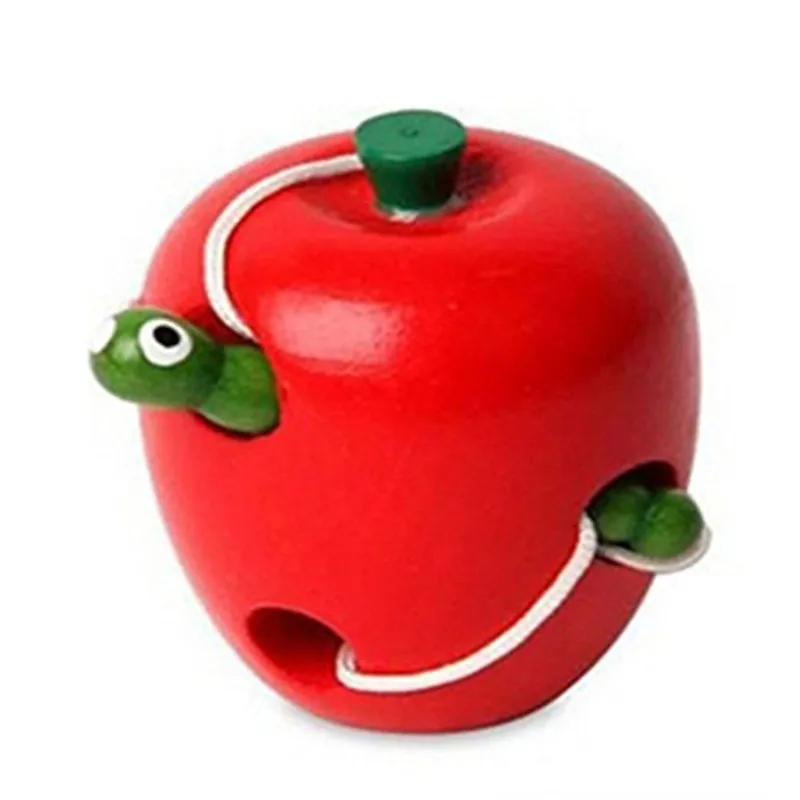 Монтессори игрушки забавная деревянная игрушка червь едят фрукты Яблоко Груша сыр Раннее Обучение обучающее средство детская игрушка для обучения подарки - Цвет: Apple 28