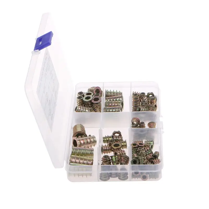 

100pcs Zinc Alloy Furniture Hex Socket Screw Inserts M4 M5 M6 M8 M10 Threaded Hex Drive Inserts Wood Screw Inserts Nuts Tool Kit