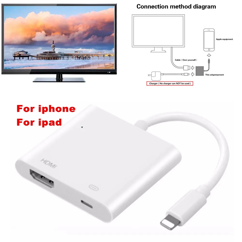 compañero cadena resistencia Adaptateur de câble numérique léger vers AV HDMI/HDTV TV pour iPhone vers  HDMI convertisseur pour iPhone 7 6 5 5 s pour adaptateur AV numérique  Lightning | AliExpress