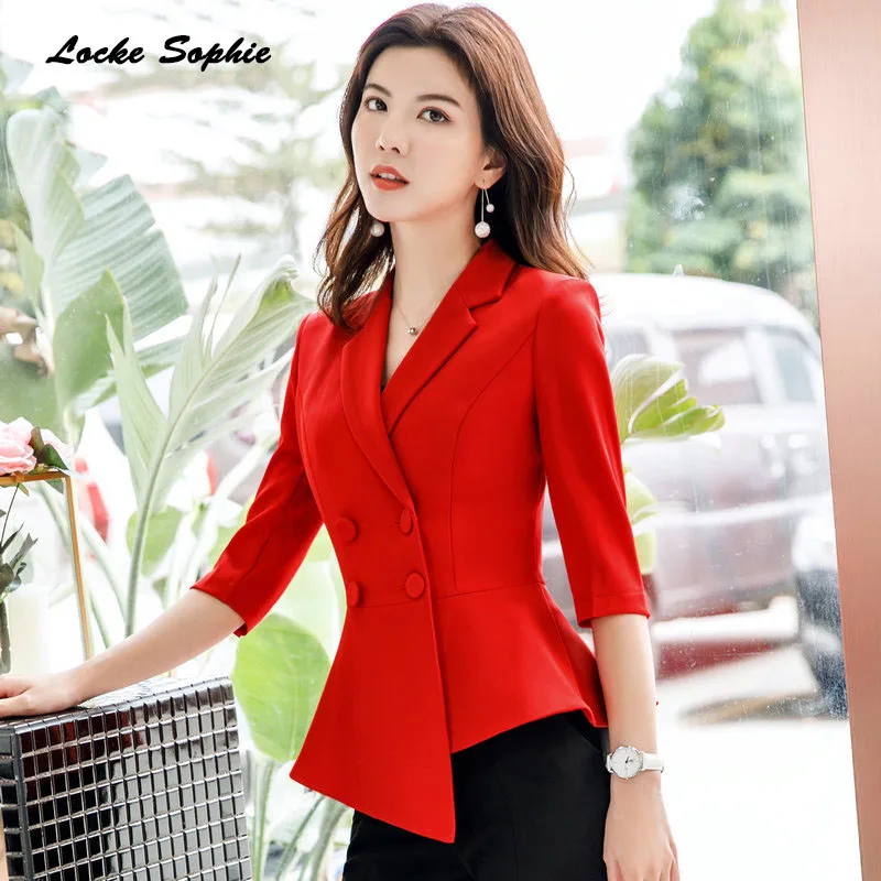 1pcs Women's Plus size Blazers coats 2019 Summer cotton Splicing SIrregular mall Suits jackets ladies Skinny Blazers Suits coats