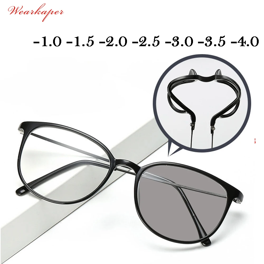 

WEARKAPER Photochromic Finished Optical Eye Glasses Frames With Myopia Lens Women Men Sun Photochromic Eyeglasses Degree oculo