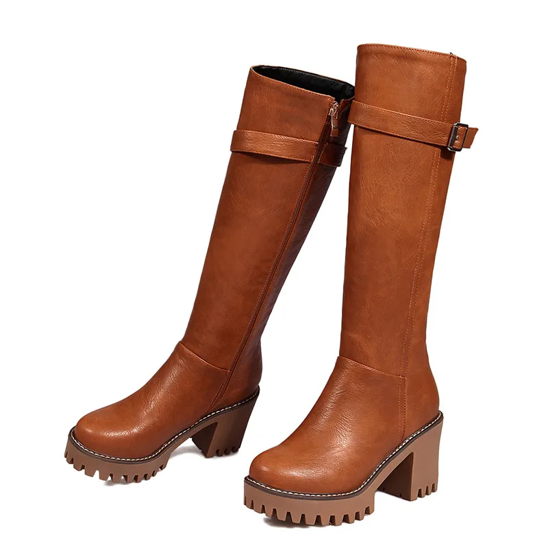 ASUMER/Большие размеры 34-43; осенне-зимние ботинки; женская обувь на платформе с высоким каблуком и круглым носком на молнии; сапоги до колена с пряжкой; Новинка года; женская обувь
