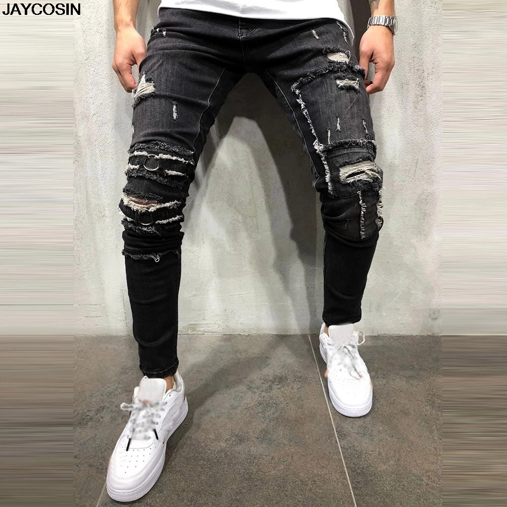 KLV джинсы весна и лето мужская мода деним хлопок отверстие прямой карман брюки потертые джинсы брюки Горячая Высокое качество 9610