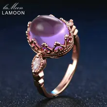 LAMOON 925 Sterling-silver-jewelry 3.5ct 100% Natural Amethyst Rose Gold Purple Ring For Women Party Cocktail Accessory LMRI022