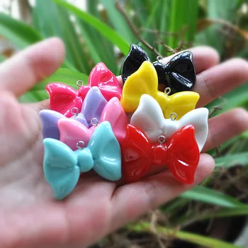 

diy cute bow pendant resin charms necklace pendant for DIY keychain decoration 24pcs 36*27mm