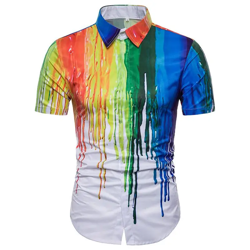 

Shirt for Men 3D Splash design Hip hop Hawaiian Short sleeve Casual Mens Clothing Slim fit Shirt Male Summer New