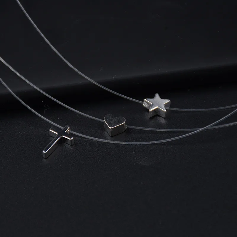 2018 New Fashion Heart Invisible Chain Necklace Simple Star Necklace