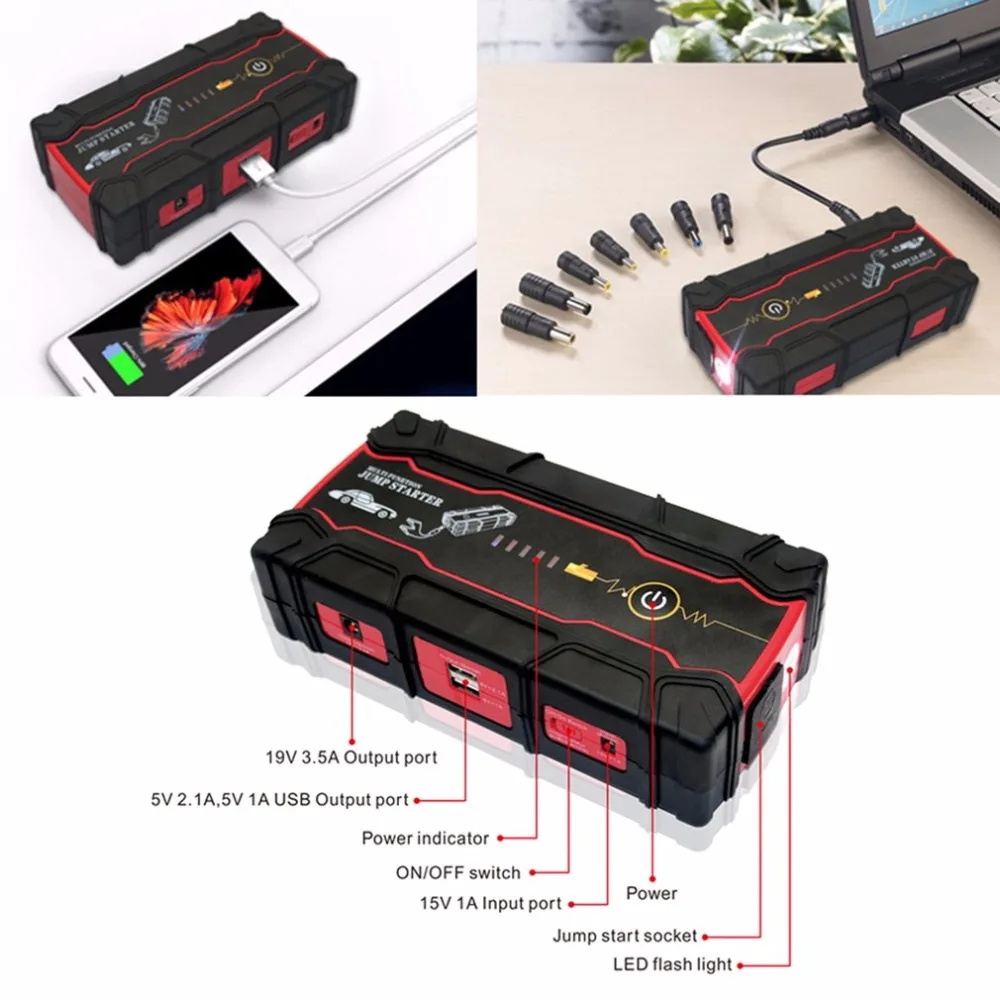 

12V 82800mAh Car Jump Starter Vehicle Battery Power Bank Multifunction Car Charger Car Battery Booster Emergency Power Supply