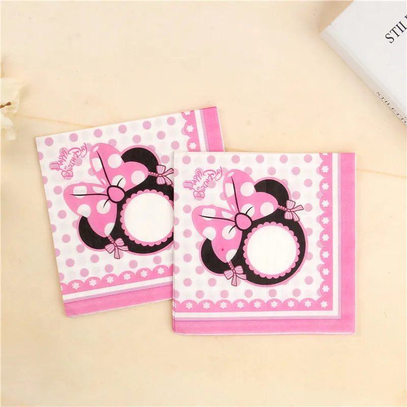 

20pcs/lot Minnie Mouse Baby Cake Party Paper Napkins Happy Birthday Party Supplies Minnie Paper Tissue Towels Favors 33*33CM
