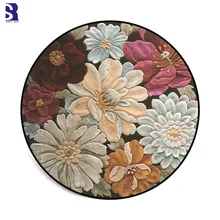 SunnyRain 1-piece Короткие Плюшевые Печатные Цветы Круглые напольные коврики для гостиной круглый ковер спальня коврики сопротивление скольжению