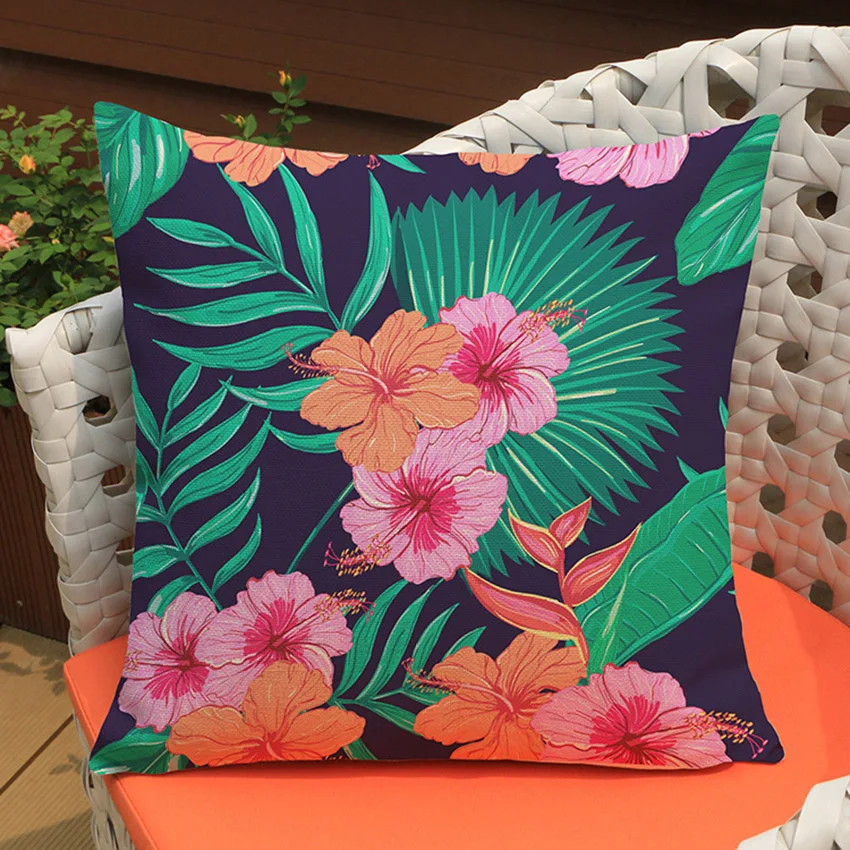 Tropical Plant Leaves Flowers Flamingo Bird Parrot Home Decoration Couch Cushion Office Chair Back Pillow for Sofa Linen Cotton 6