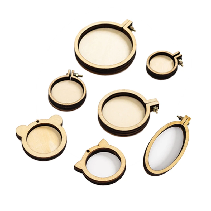 

7pcs Mini Ring Embroidery Circle Round Wood Hoops DIY Wooden Cross Stitch Hoop for Kit Frame Craft Tool Set