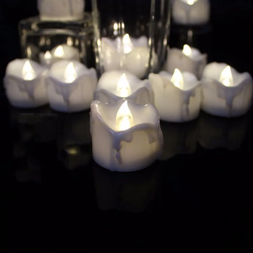Timer Led candles 12 pieces,warm white flickering battery operated tealights,flameless halloween