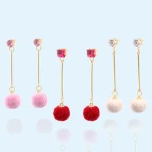 

Cubic Zirconia Multi-Color Dangle Earring Red Pompom Rhinestone Earrings for Women Joyeria Pendientes Mujer Moda 2018 Oorbellen