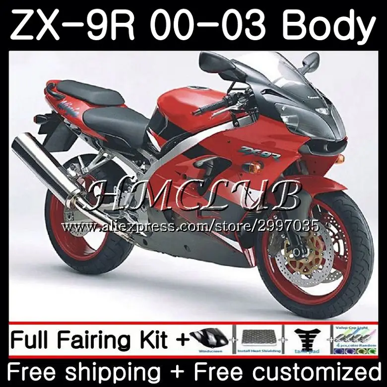 Кузов автомобиля красный для KAWASAKI NINJA ZX 9R 9 R 900 ZX-9R 2000 2001 2002 2003 62HC. 1 ZX900 900CC ZX9 R ZX9R 00 01 02 03 обтекатель