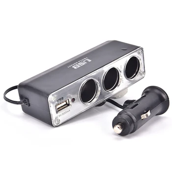 

Universal 3 Way Multi Socket Car Cigarette Lighter Splitter USB Plug Charger DC 12V/24V Adapter with USB Port 11.5x 4.55x3.5cm
