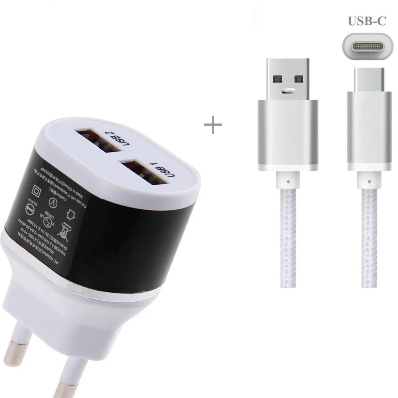 

Practical Home New Dual USB 5V/2.1A Power Adapter Wall Charger EU Plug+1M Type C USB 3.1 Charging Data Cable