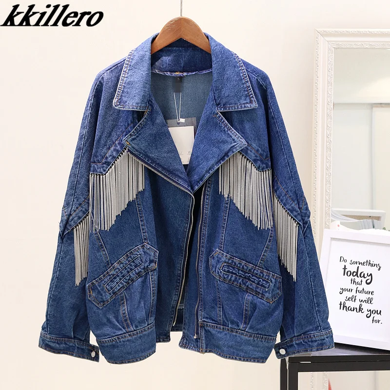 

2019 Fashion Jackets for Women Tassels Denim Jackets BF Broken Hole Jeans Jackets Spring Autumn Coat for Women
