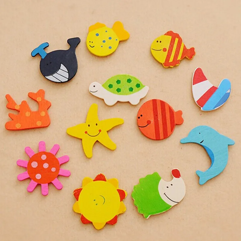 48pcs Wooden cartoon stickers/Children Early Learning creative