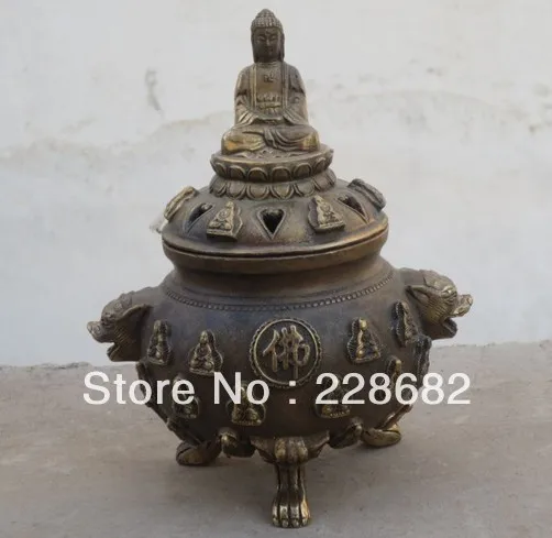 

collection china old bronze incense burner Buddha lid fast SHIPPING