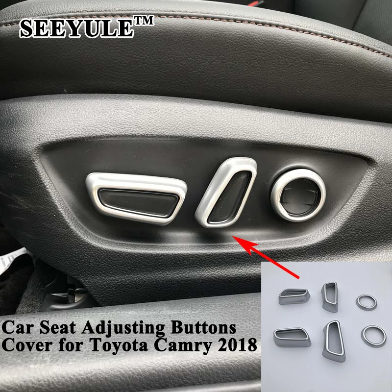 

1 set SEEYULE ABS Styling Car Seat Adjust Knob Buttons Cover Sticker Accessories Matt Silver Carbon Fiber for Toyota Camry 2018