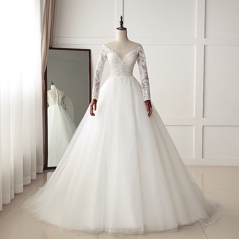 

Fansmile New Luxury Vintage Sleeves Lace Wedding Dress 2020 Ball Gown Princess Bridal Wedding Gowns Vestido De Noiva FSM-553T