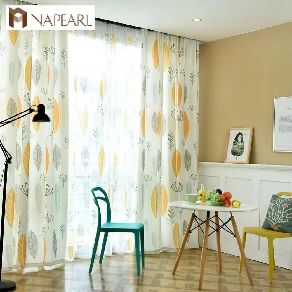

NAPEARL 1 Piece Bedroom Leaves Cartoon Curtains All-match Tulle for Kids Elegant Window Screening Panel Home Decor Shades Drop