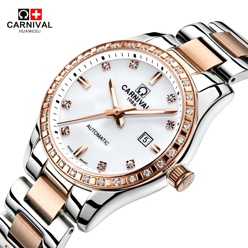 Carnival rhinestone dress women's hot automatic machinery brand fashion women's watch retro luminous sapphire watch clock